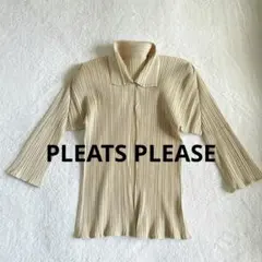 【希少✨】プリーツプリーズ　ロングカーディガン　　長袖　2025年製　ベージュ 高級感✨プリーツプリーズ ロングカーディガン ベージュ 長袖