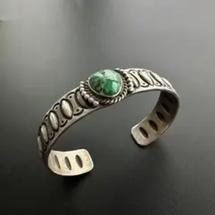 Navajo Herman Smithスタンプワーク ターコイズ バングル