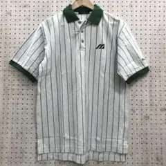 レトロ デザイン古着 mizuno Pro ロゴ刺繍 ストライプ柄 ポロシャツ