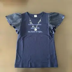 mezzo piano Junior ネイビー フリル袖 Tシャツ シェル S