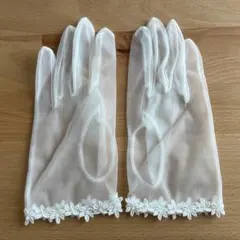 【中古】ウェディンググローブ　ショート　花　パール