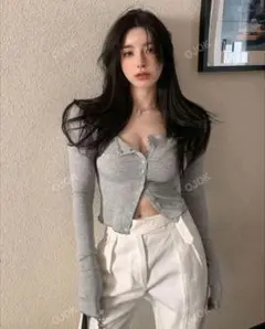 【人気】SHEINスリムカーディガン グレー