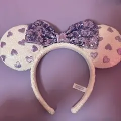 ディズニー ランド　カチューシャ 紫　スパンコール ミニーリボン型　カチューシャ