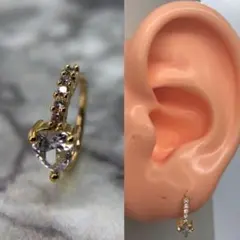 フープ ピアス ハート ゴールド ホワイト ジルコニア ダイヤ かわいい 片耳