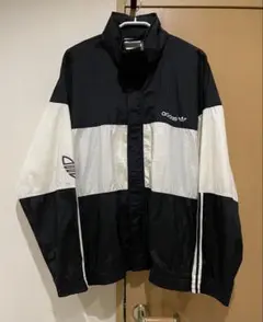 adidas 80s 90s ナイロンジャケット 黒/白 Lサイズ 銀タグ