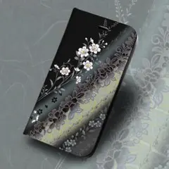 iPhone16e 手帳型ケース 和柄 夜中白花 3o