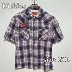 ●Dickies チェック柄切り替えシャツ（XL）バックプリント　鷲　英字