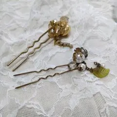 ヘアアクセサリー ゴールド かんざし 花飾り