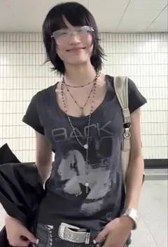 y2k グラフィックプリント 黒Tシャツ Lサイズ