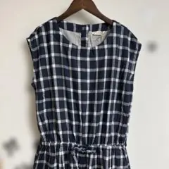 新品　サンバレー　コットンチェックサロペット　ネイビー　サマンサモスモス