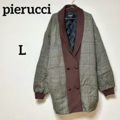 pierucci ITALY チェック柄 中綿コート ショールカラー Lイタリア
