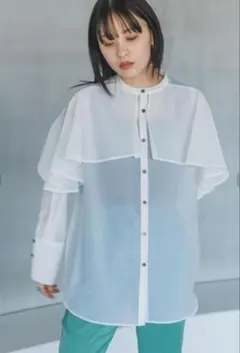JEANASISシャンブレーリッチケープフリルシャツ
