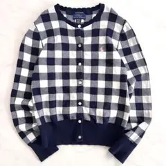 ポロラルフローレン ギンガムチェッククルーネックカーディガン 紺 ネイビー