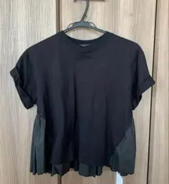 ヨーコチャン　ペプラム　カットソー  yoko chan  半袖　ブラック　40 中古・古着通販】YOKO CHAN (ヨーコチャン) 切替ペプラムカットソー