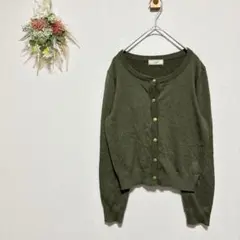 ノエラ Noela 【F】 クルーネックカーディガン 金ボタン 洗える カーキ