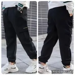 新品160㎝黒カーゴパンツ★ジョガーパンツブラックE