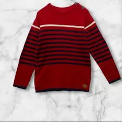 【H&M】美品 ボーダー 長袖ニット レッド×ネイビーUS/8-10Y 140