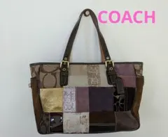 コーチ トートバッグ シグネチャーパッチワーク ターンロック レザー スエード