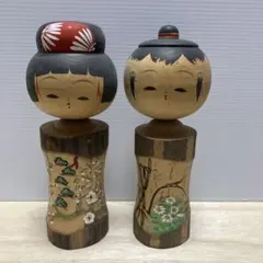 E-壁 木製の創作こけし 2体セット | 伝統工芸品 置物 郷土玩具