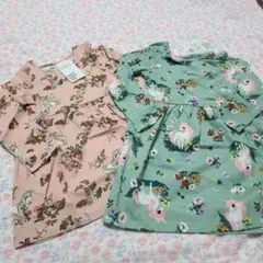 895☆H&M ユニコーンとアニマル柄長袖ワンピース 姉妹 90 100 105