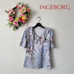 INGEBORG ♡上品♡ フリル襟 花柄 半袖カットソー S (S〜Mサイズ)のサムネイル