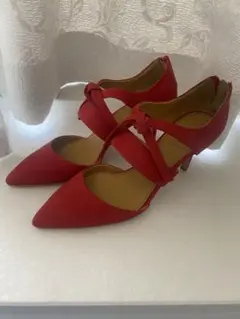 Sale CHEMBUR リボン　パンプス37 レッド　美品　ミドルヒールのサムネイル
