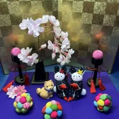 ちりめん細工，屏風，うさぎ，雪洞，桜，置き飾りセット