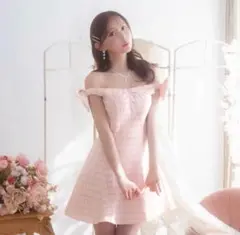 人気☺︎新品♡未使用 ショルダーリボンチェックツイードAラインミニドレス