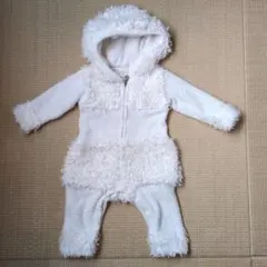 ジェラートピケ　ホワイトフリースロンパース フード付き