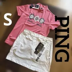新品PING ピン バイアスロゴスカート モックネックシャツ S