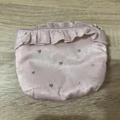 ジェラートピケ フリル付きピンクポーチ