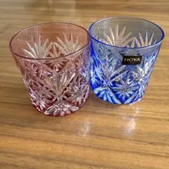 HOYA クリスタルロックグラス 青 赤2個セット