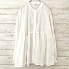ユニクロ UNIQLO コットン ギャザーブラウス 【S】長袖 トップス タグ付