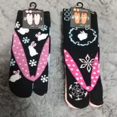 ウサギと雪の結晶デザイン 足袋ソックス 23-25cm