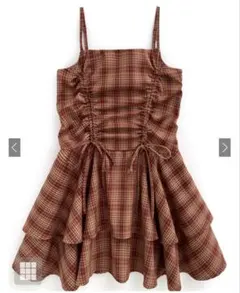 チェック柄ドロストリボンミニワンピース【dk1357】