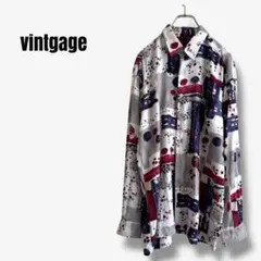 sy2426 総柄シャツ 長袖 アート柄 レトロ vintage ビッグ