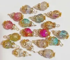 ハンドメイド　コネクターチャーム　ガラスビーズ　クラック　ツートン　18個