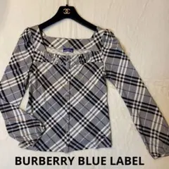 バーバリーブルーレーベル ノバチェック スクエアネットカットソー フリル ホース