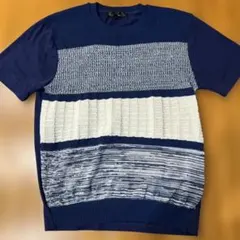ネイビー ホワイト ストライプ ニットTシャツのサムネイル