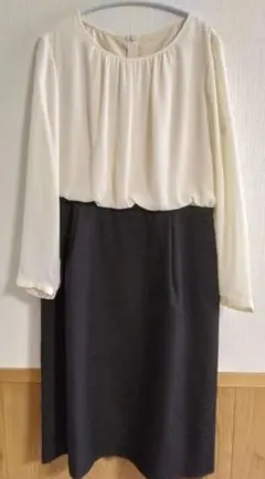 ナチュラルビューティー　ツイード　ドッキング　切り替え　ワンピース　フォーマル