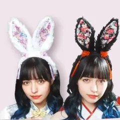 和柄カチューシャ 黒うさぎ　着物柄　七五三　成人式　同窓会　パーティー　前撮り