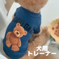 犬 犬服 クマ柄 トレーナー やわらか素材 ネイビー 紺 Lサイズ