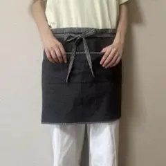 ハンドメイド エプロン デニム風 カフェエプロン ヒッコリー風 リバーシブルのサムネイル