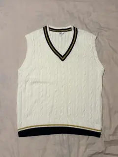 ユニクロ ケーブルVネックベスト オフホワイト イエロー　M