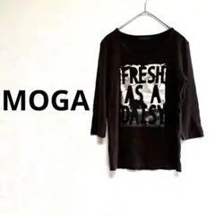 ☆モガ ブラウン プリント入り五分袖Tシャツ レディース2