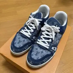 ルイヴィトン トレイナーラインスニーカー モノグラム デニムブルー 7 1/2