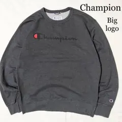 Champion スクリプトロゴ プリント クルーネック スウェット グレー