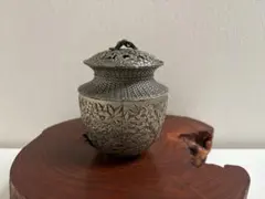 高岡銅器　七草香炉 花彫刻 亜鉛合金製　蓋付き香炉