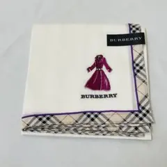 BURBERRY 大判ハンカチ　スカーフ　刺繍　ホワイト