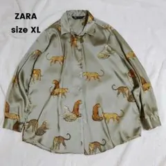 ZARA ザラ ヒョウ チーター デザイン長袖シャツブラウス　ポリエステル XL